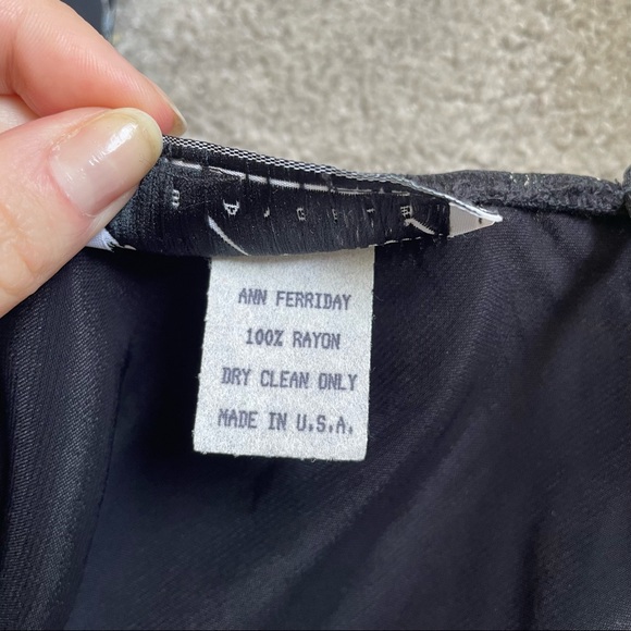 Ann Ferriday Vintage Black Floral Lace Trim Rayon USA Made Dress Size Small - Picture 6 of 9